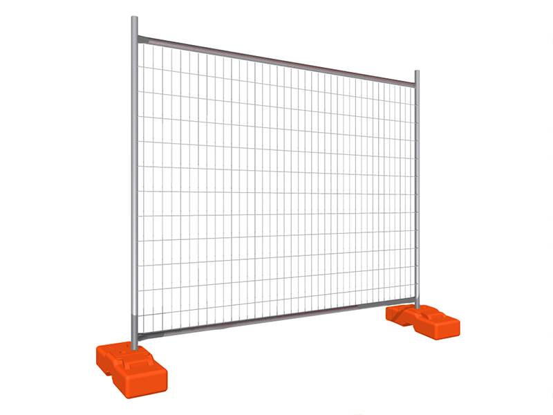 A drawing of econo temporary fencing with orange plastic feet on white background.