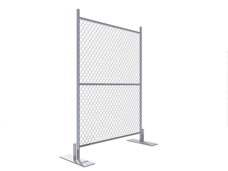 There is a temporary chain link single swing gate panel.