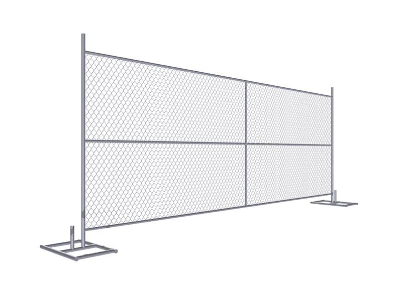 A drawing of 6' × 14' temporary chain link fence with cross support.
