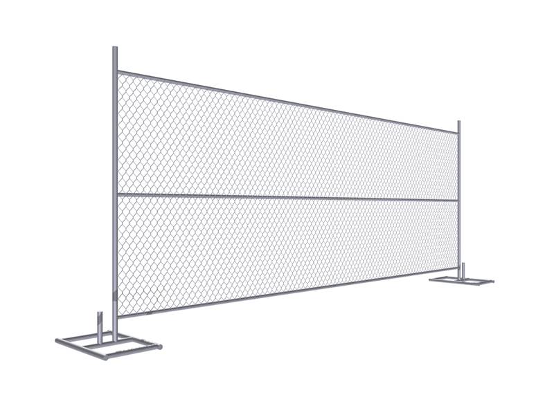 A drawing of 6' × 14' temporary chain link fence with horizontal support.