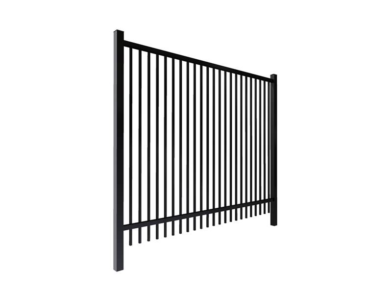 A drawing picture of 2-rail ornamental steel tubular fence with flat top.