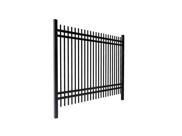 A drawing picture of 4-rail ornamental steel tubular fence with spear top.