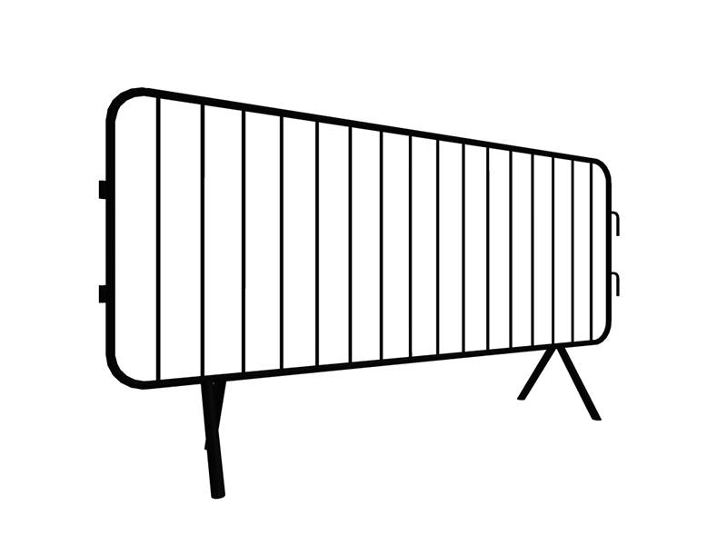 A drawing of 2.3 m × 1.1 m crowd control barriers.