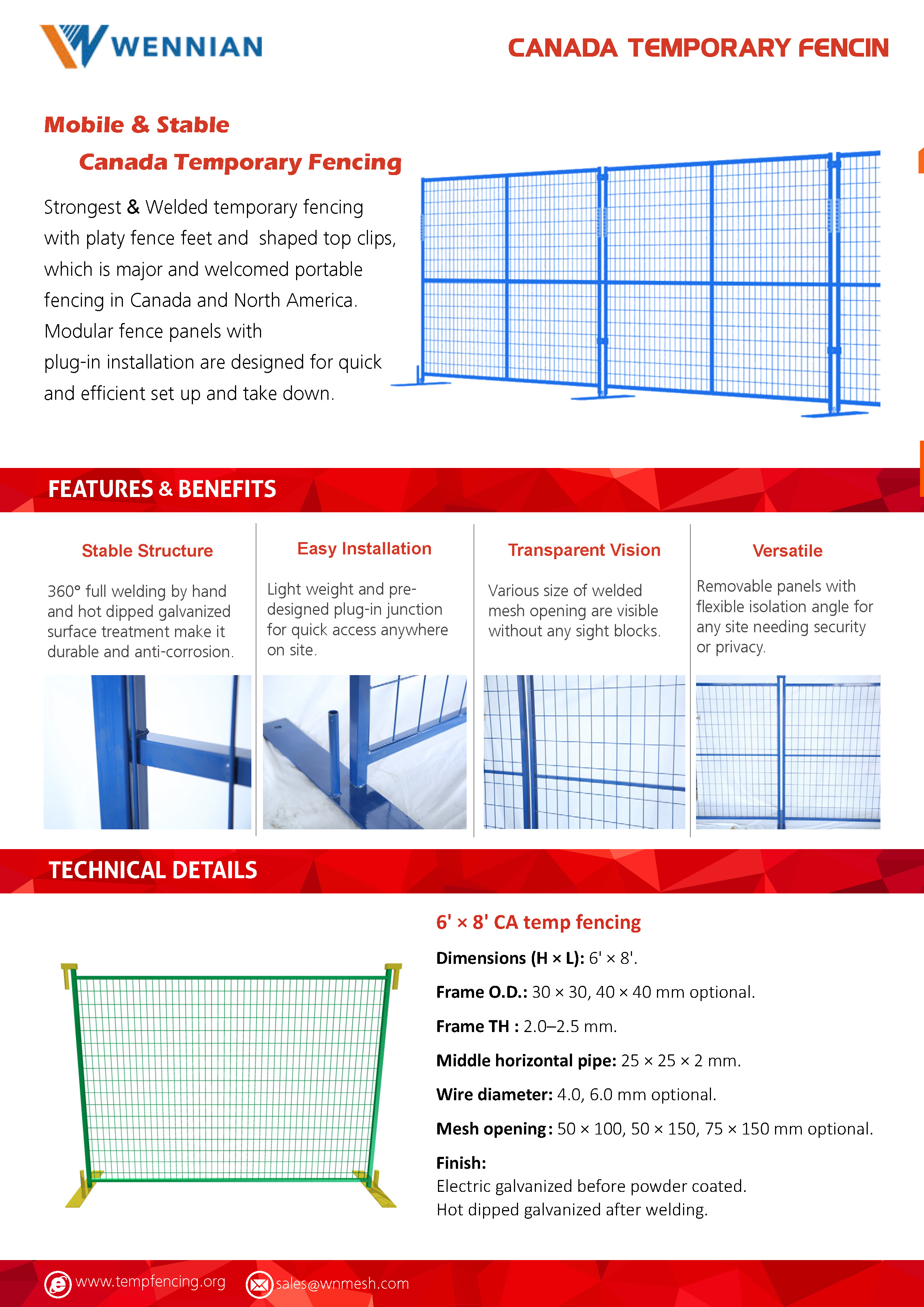 A line of blue temporary fencing with couplers and metal feet on white background.