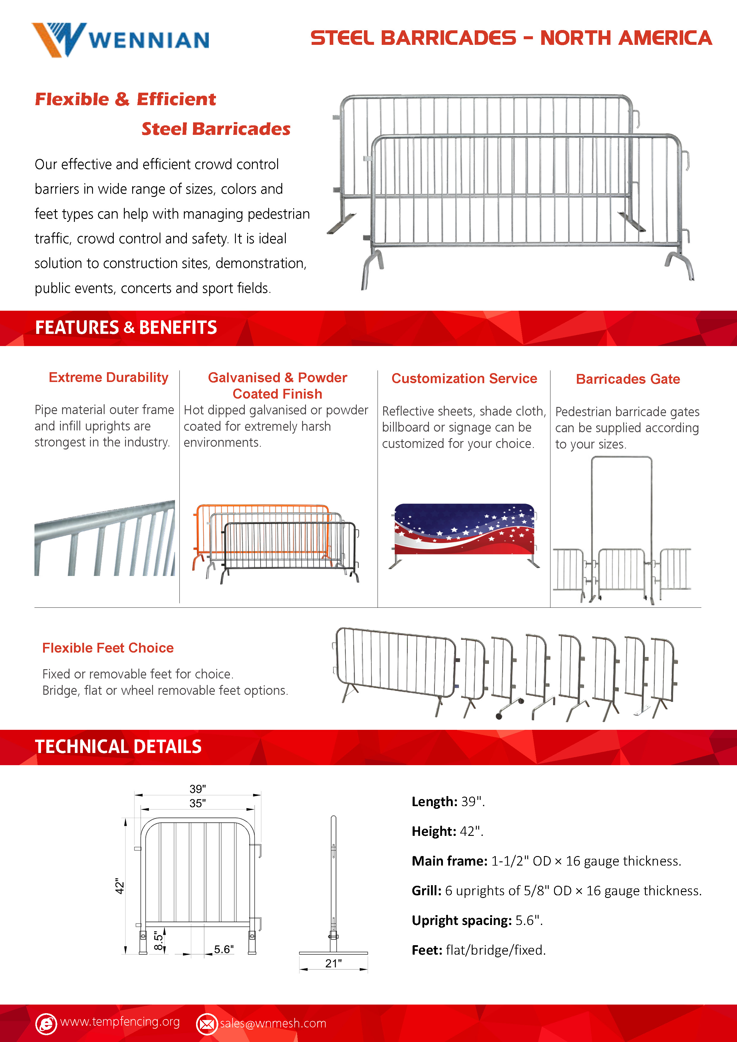 A galvanized, a black and an orange steel barricades on white background.