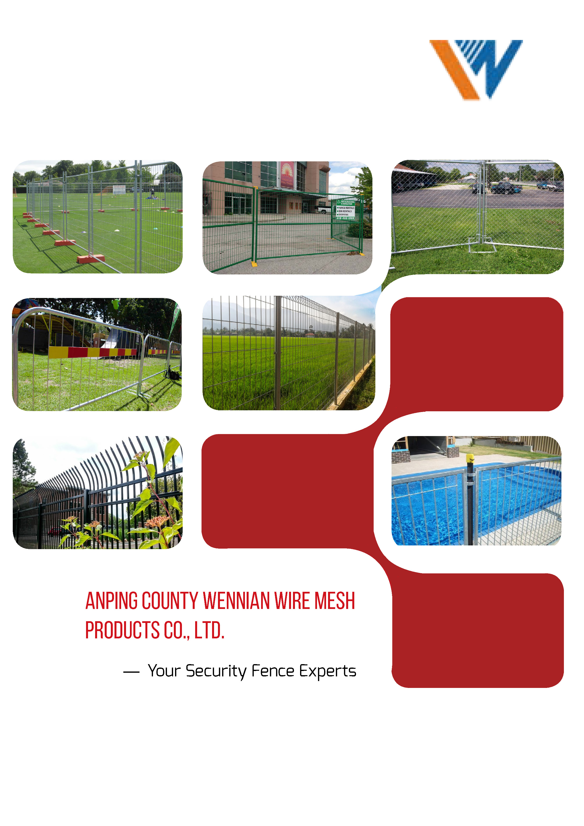 Seven main products of our company including temporary fencing, steel fence and crowd control barriers.