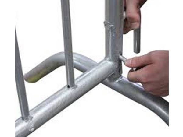 A close up picture of removable bridge feet for barricade gate.