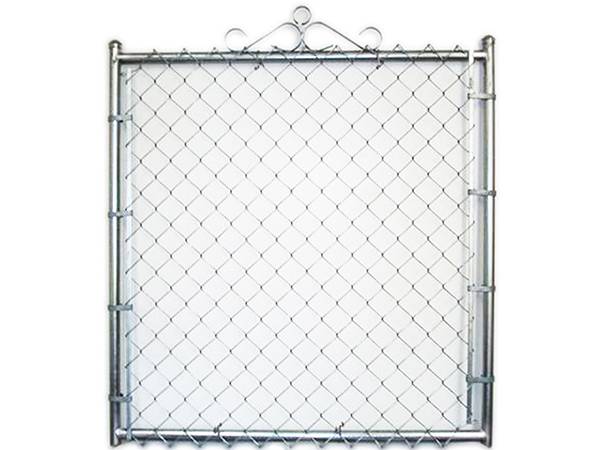 There is a temporary chain link single swing gate panel with welded frame.