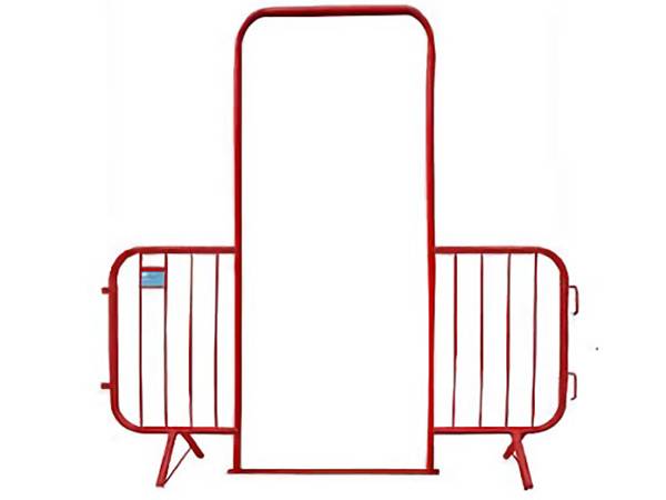 Walk-through barricade gate with red color for crowd control barrier.